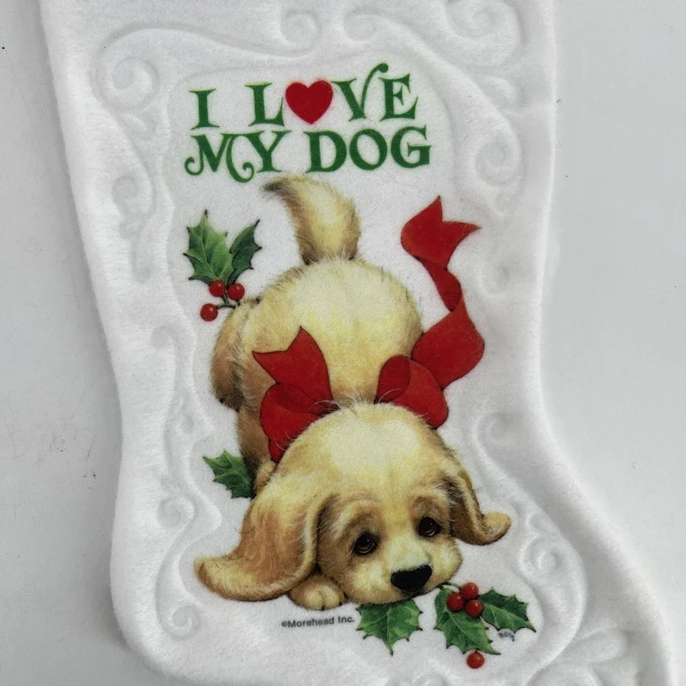 7 Felt 80s Christmas Stockings Morehead Santas Best Puppy Kitten Snowman Teddy‎